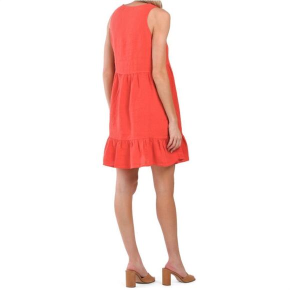 NWT Cynthia Rowley Women's V-neck Tiered Ruffle Linen Mini Dress - Picture 4 of 7